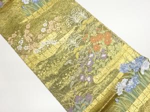 引箔ヱ霞に花々模様織出し袋帯